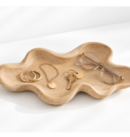 Decorative Paulownia Wood Organic Shaped Scalloped Tray, Natural
