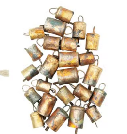 Metal Bells in Muslin Bag, Distressed Gold Finish, Set of 24
