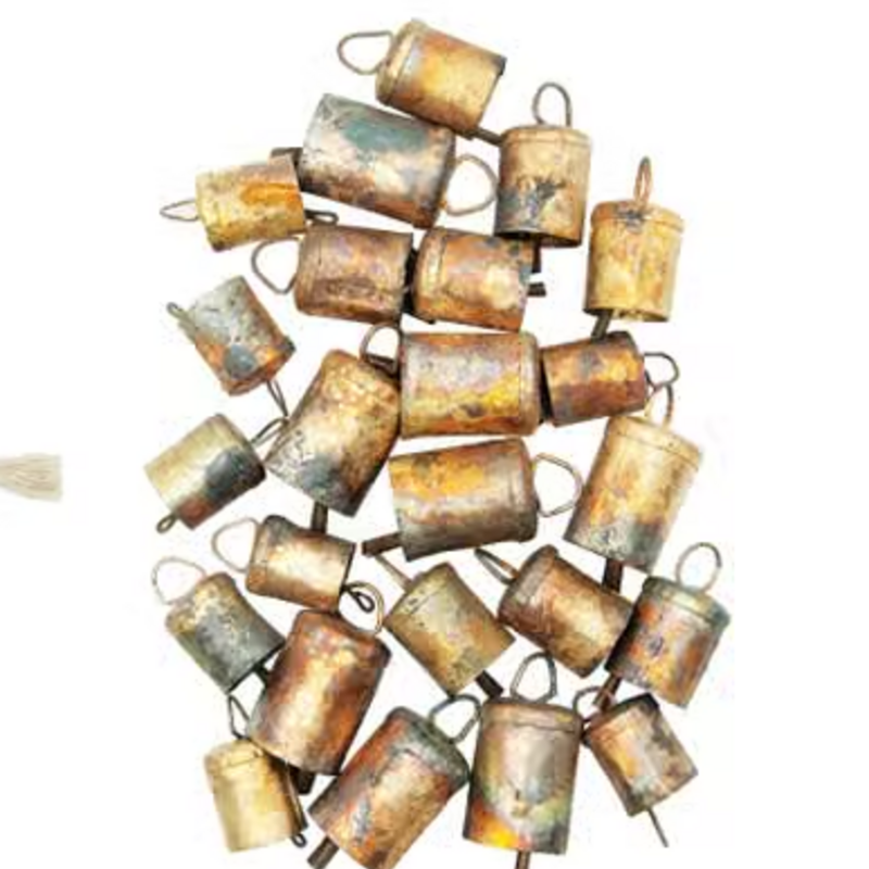 Metal Bells in Muslin Bag, Distressed Gold Finish, Set of 24