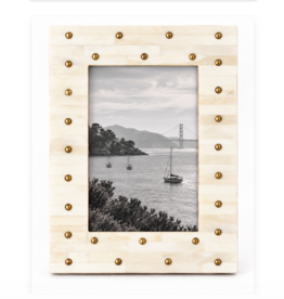 Matr Boomie Mukhendu 5x7 Picture Frame Carved Bone, Brass Studs