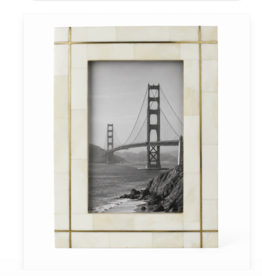 Carved Frame, Bone w Brass 4x6