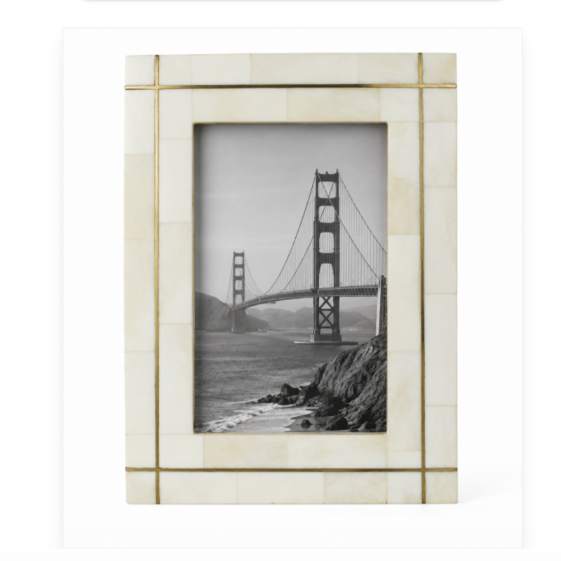 Carved Frame, Bone w Brass 4x6