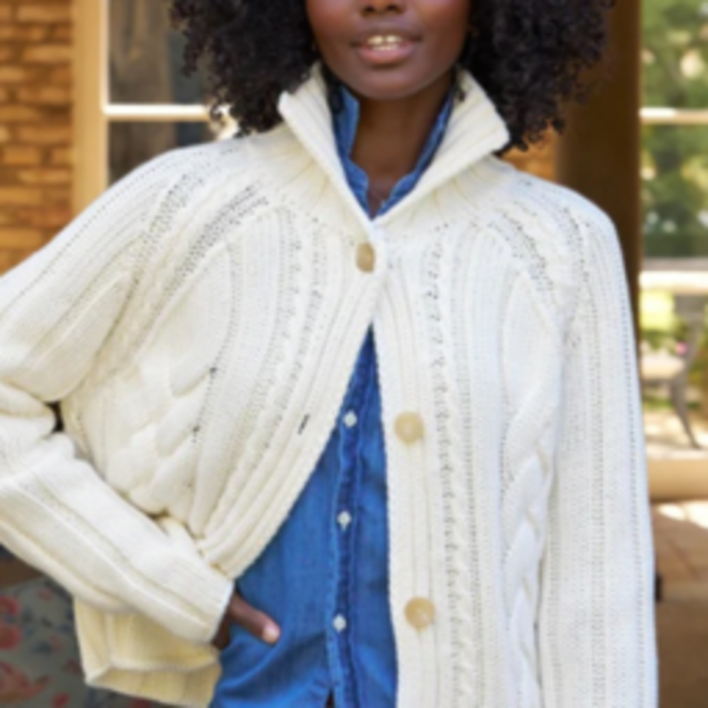 Frank & Eileen Mini Cotswolds Cable Cardigan Ivory