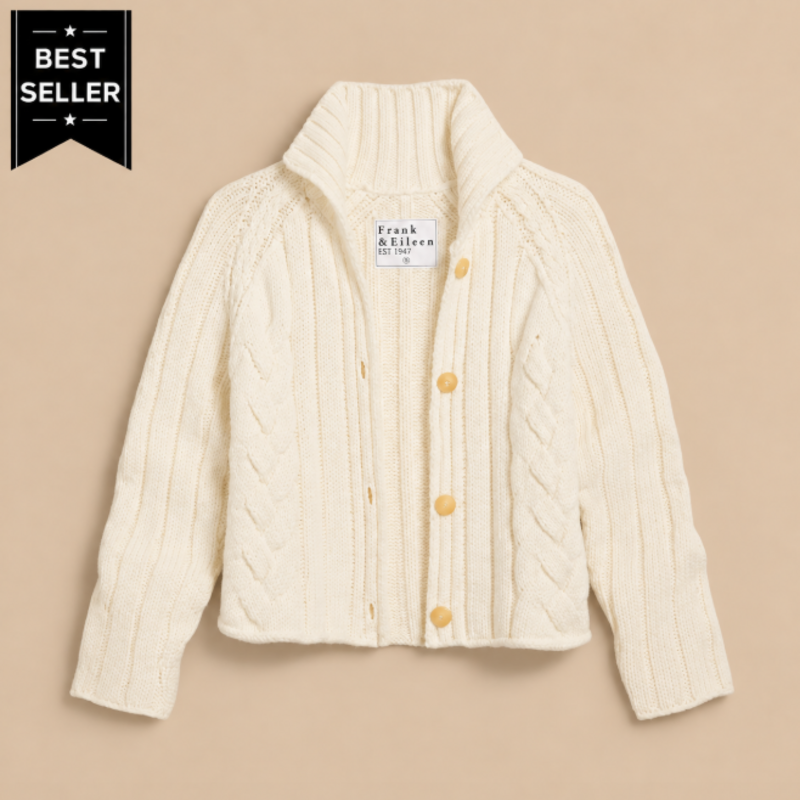 Frank & Eileen Mini Cotswolds Cable Cardigan Ivory