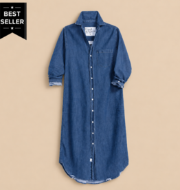 Frank & Eileen RORY Maxi Shirtdress Distressed Indigo Washed Denim
