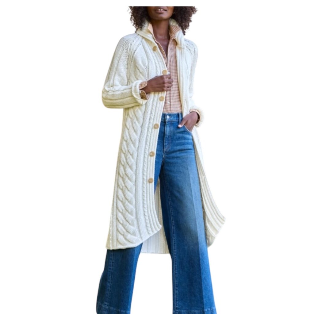 Frank & Eileen Cotswolds Cable Knit Coat Ivory