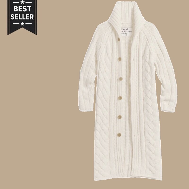 Frank & Eileen Cotswolds Cable Knit Coat Ivory