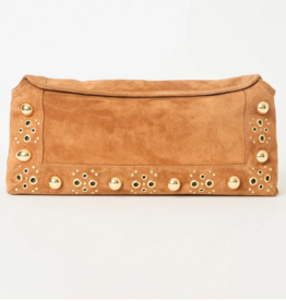 B Belt INEZ STUDDED SUEDE CLUTCH SIENNA GOLD SNAG