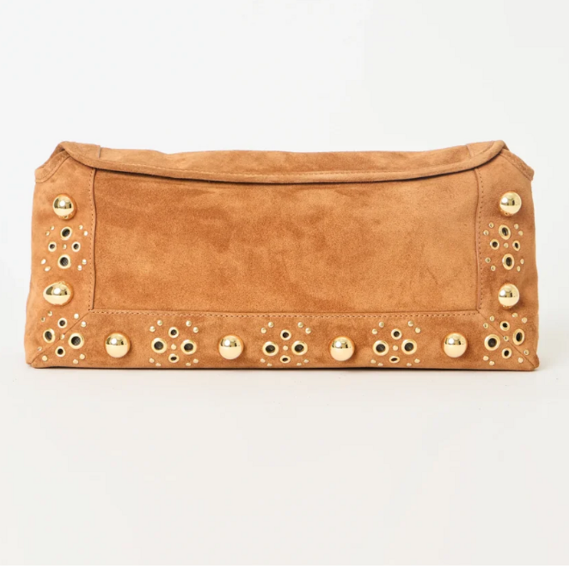B Belt INEZ STUDDED SUEDE CLUTCH SIENNA GOLD SNAG