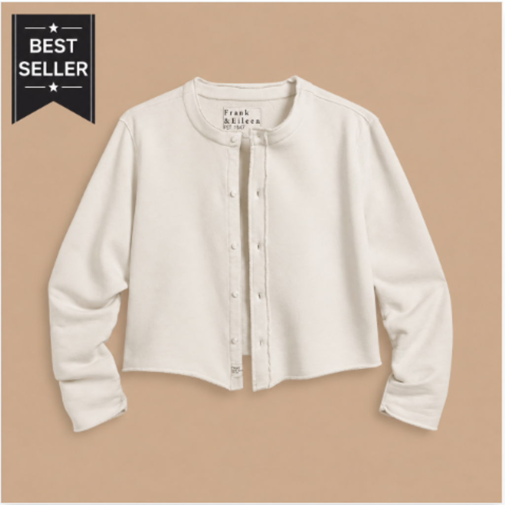 Frank & Eileen Jackie Sweatshirt Cardigan Vintage White