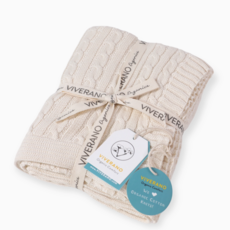 Viverano Mini Cable Sweater Knit Baby Blanket Natural
