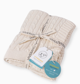 Viverano Mini Cable Sweater Knit Baby Blanket Natural