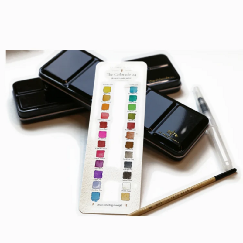 23 TREE STUDIO The Colorado 24 — Watercolor Tin, 2 Brushes + Metallic Gold