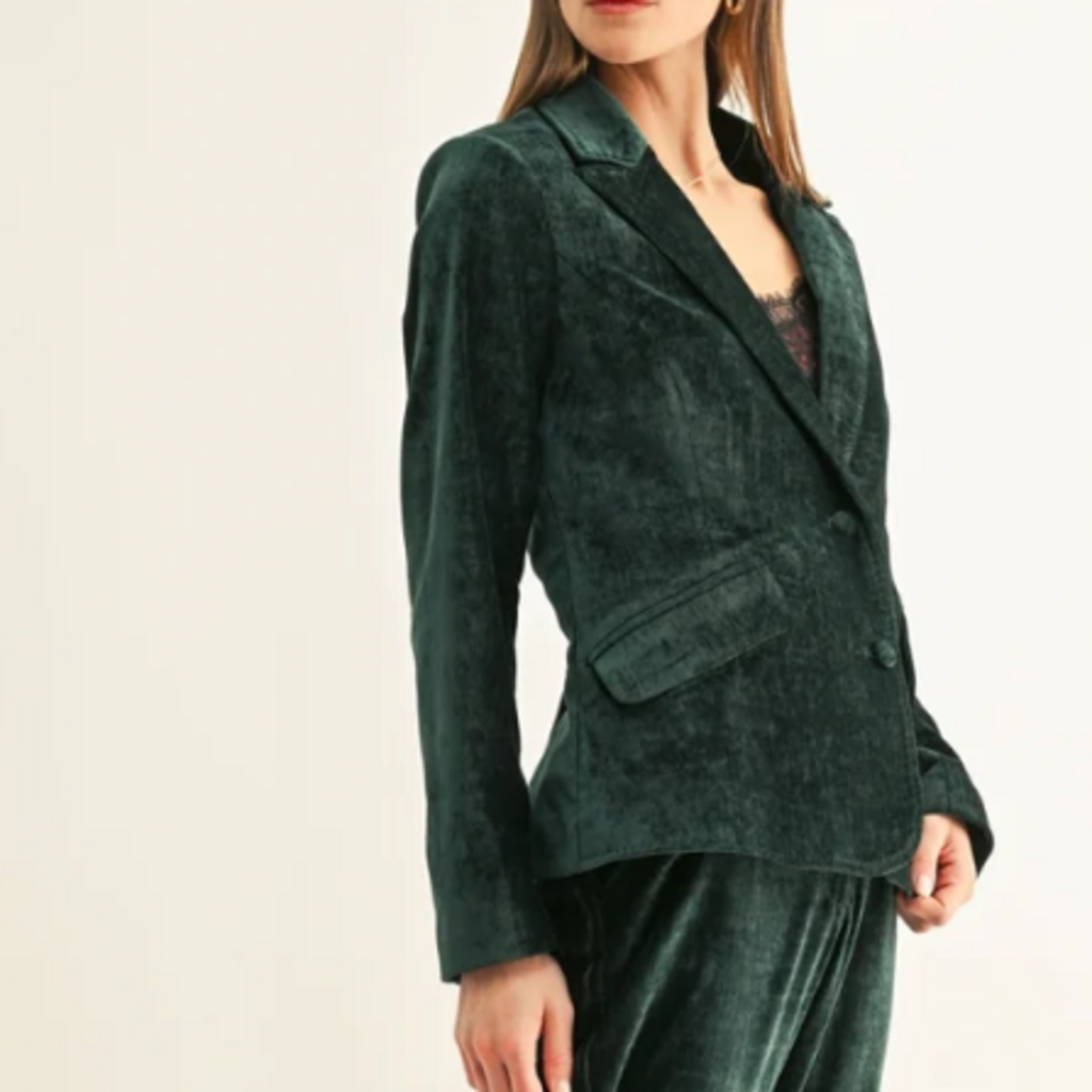ADELYN RAE MICAH TEXTURED VELVET BLAZER HUNTER GREEN