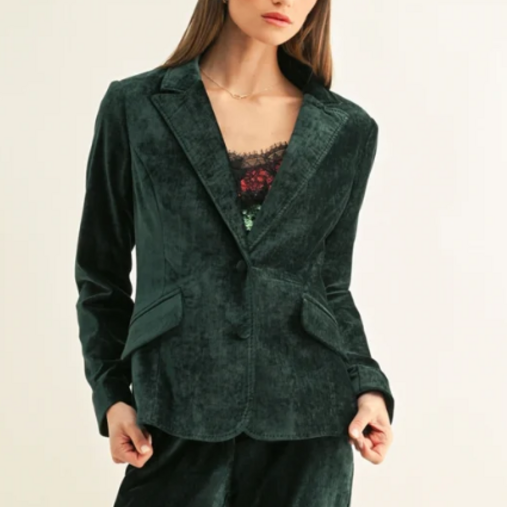 ADELYN RAE MICAH TEXTURED VELVET BLAZER HUNTER GREEN