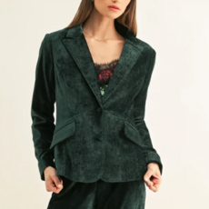 ADELYN RAE MICAH TEXTURED VELVET BLAZER HUNTER GREEN