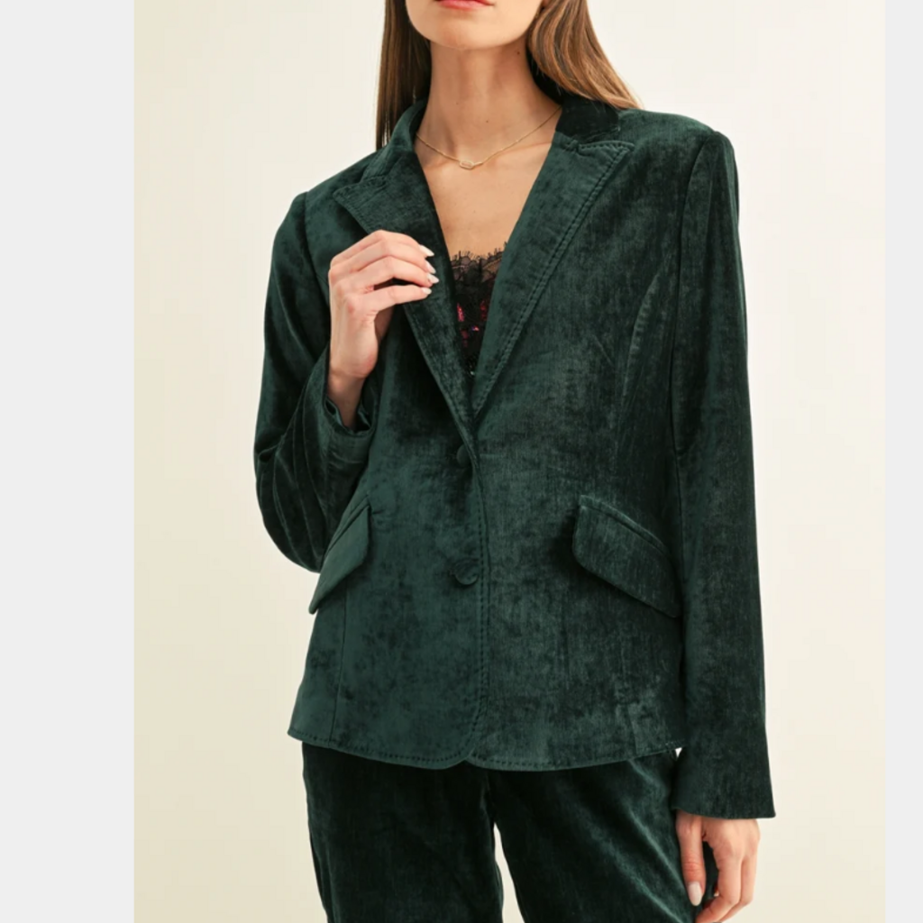ADELYN RAE MICAH TEXTURED VELVET BLAZER HUNTER GREEN