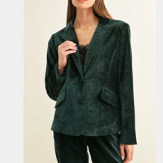 ADELYN RAE MICAH TEXTURED VELVET BLAZER HUNTER GREEN