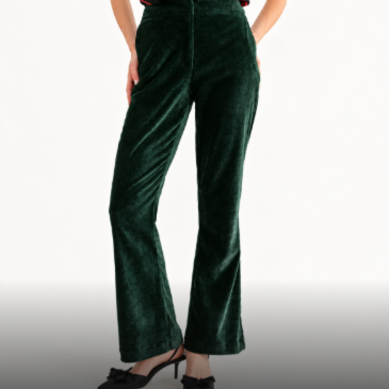 ADELYN RAE BROOK BOOTS CUT TEXTURED VELVET PANTS HUNTER GREEN
