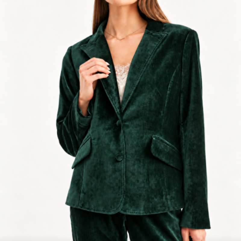 ADELYN RAE MICAH TEXTURED VELVET BLAZER HUNTER GREEN