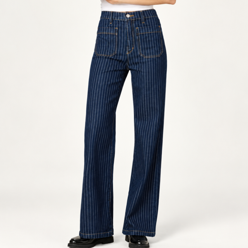 Joe's Jeans THE MIA PATCH POCKET HIGH RISE WIDE LEG INDIGO STRIPE
