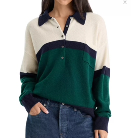 Good American THE OVERSIZED RUGBY SWEATER FOREST BLOCKED STRIPE