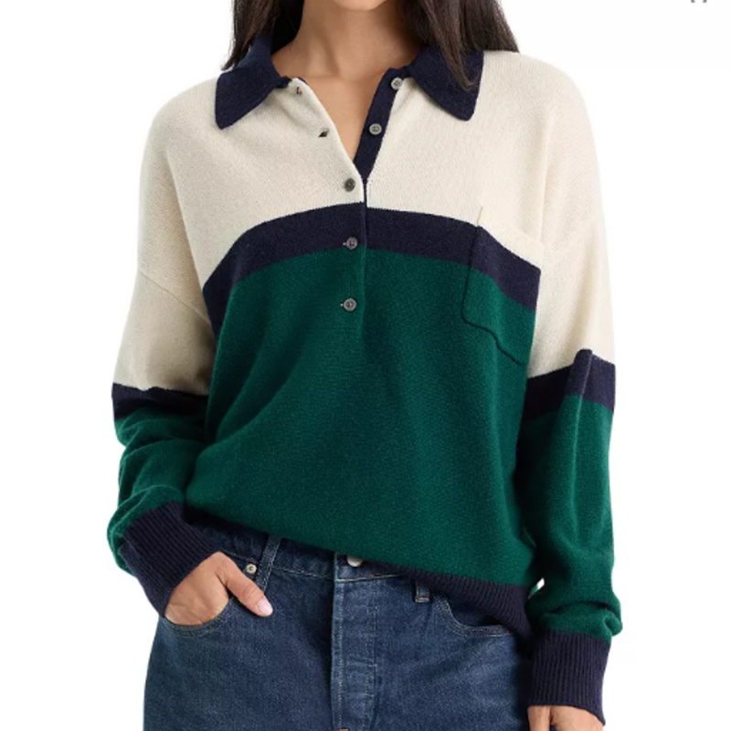 Good American THE OVERSIZED RUGBY SWEATER FOREST BLOCKED STRIPE