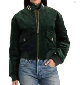 Good American THE CORD VARSITY JACKET FOREST GREEN