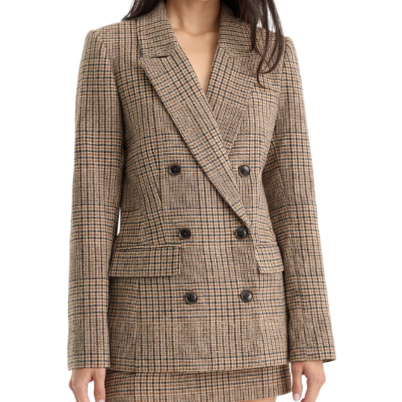 Good American THE DOUBLE BREASTED BLAZER BROWN PLAID