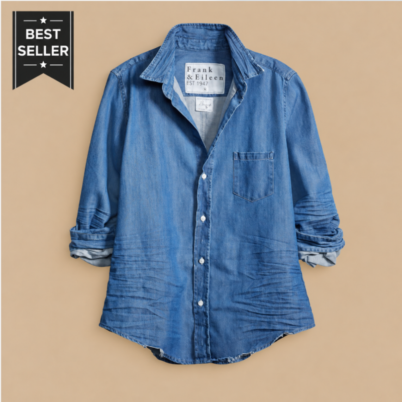 Frank & Eileen BARRY Tailored Button Up Shirt Vintage Stonewashed Indigo