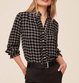 BUTTON DOWN SHIRT W RUFFLE EDGES BLACK/WHITE