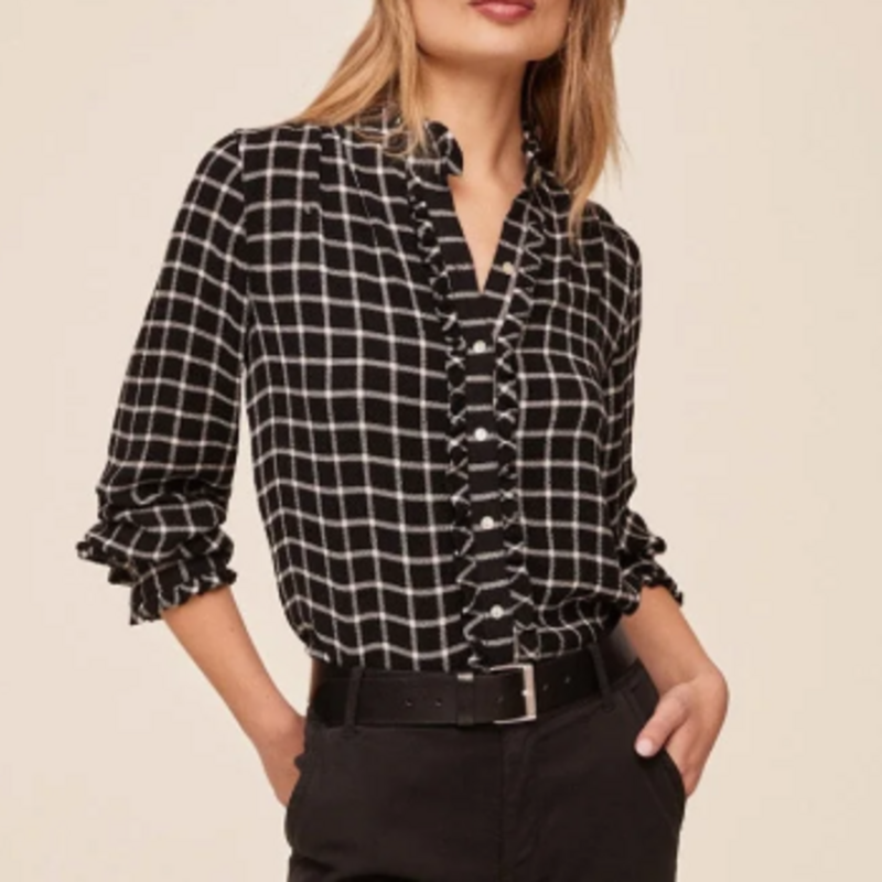 BUTTON DOWN SHIRT W RUFFLE EDGES BLACK/WHITE