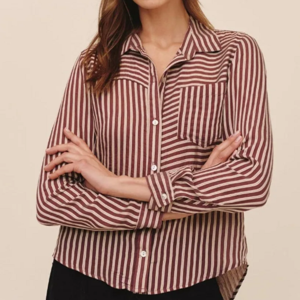 SEAMED BUTTON DOWN SHIRT VINTAGE PLUM STRIPE