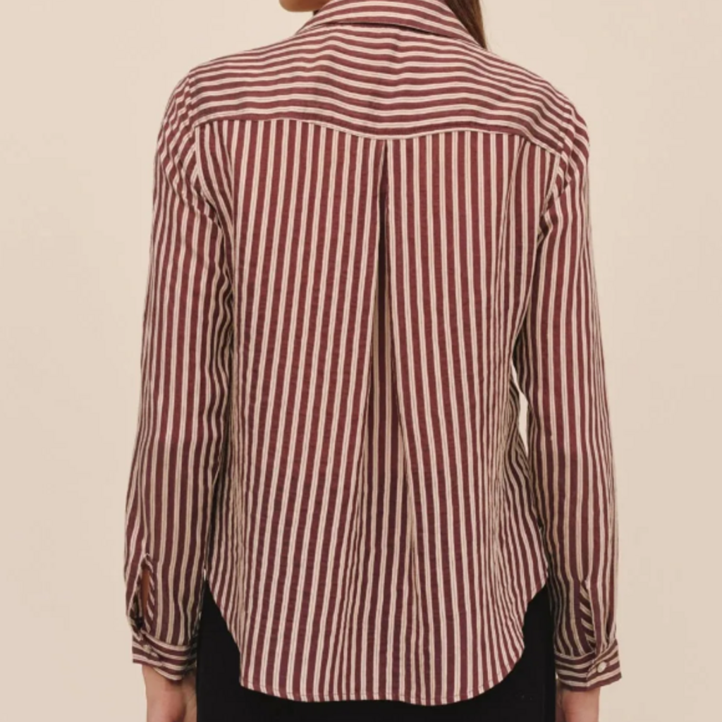 SEAMED BUTTON DOWN SHIRT VINTAGE PLUM STRIPE