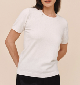 SHORT SLEEVE CREW NECK KNIT TOP-IVORY