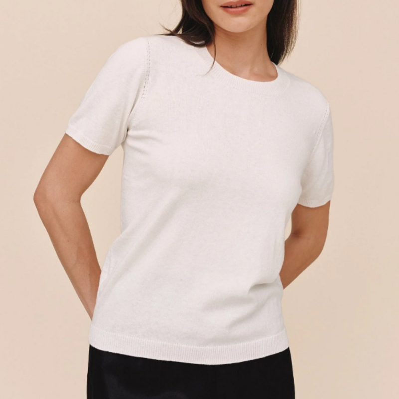 SHORT SLEEVE CREW NECK KNIT TOP-IVORY