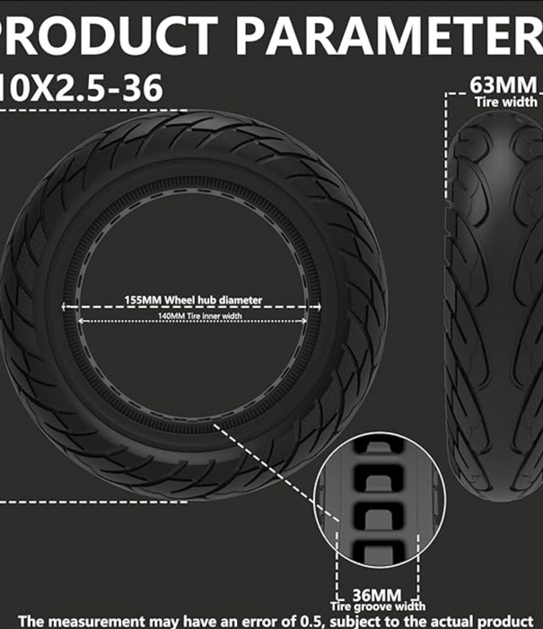 Solid Tire 10x2.5 Electric Scooter Wide (37mm Inner)