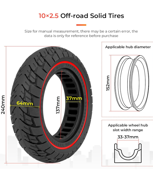 Solid Tire 10x2.5 Electric Scooter Wide (37mm Inner)