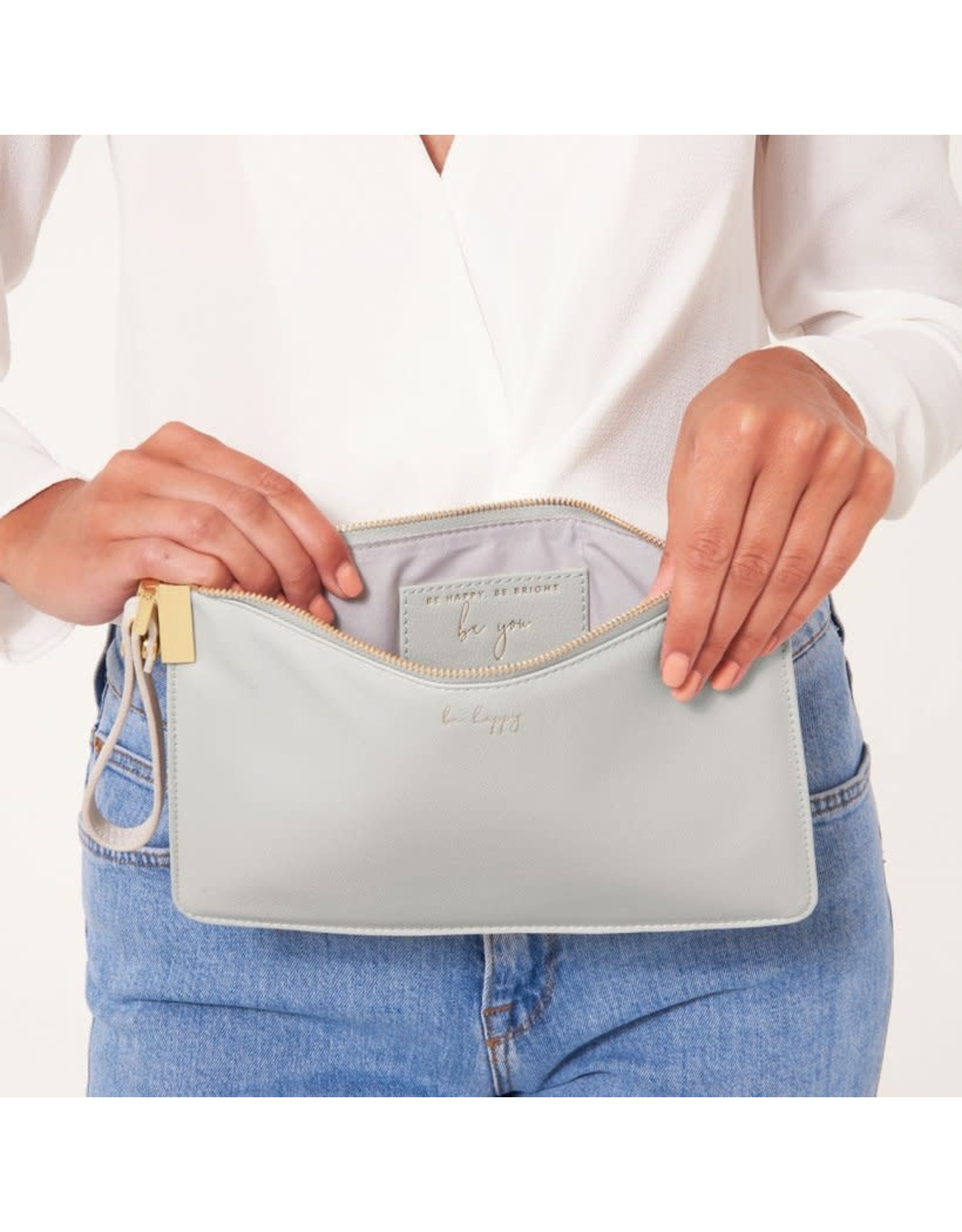 SECRET MSSG POUCH GREY BE HAPPY