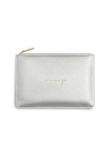 KATIE LOXTON PERF POUCH LET THE FUN BE-GIN MTLC SILVER