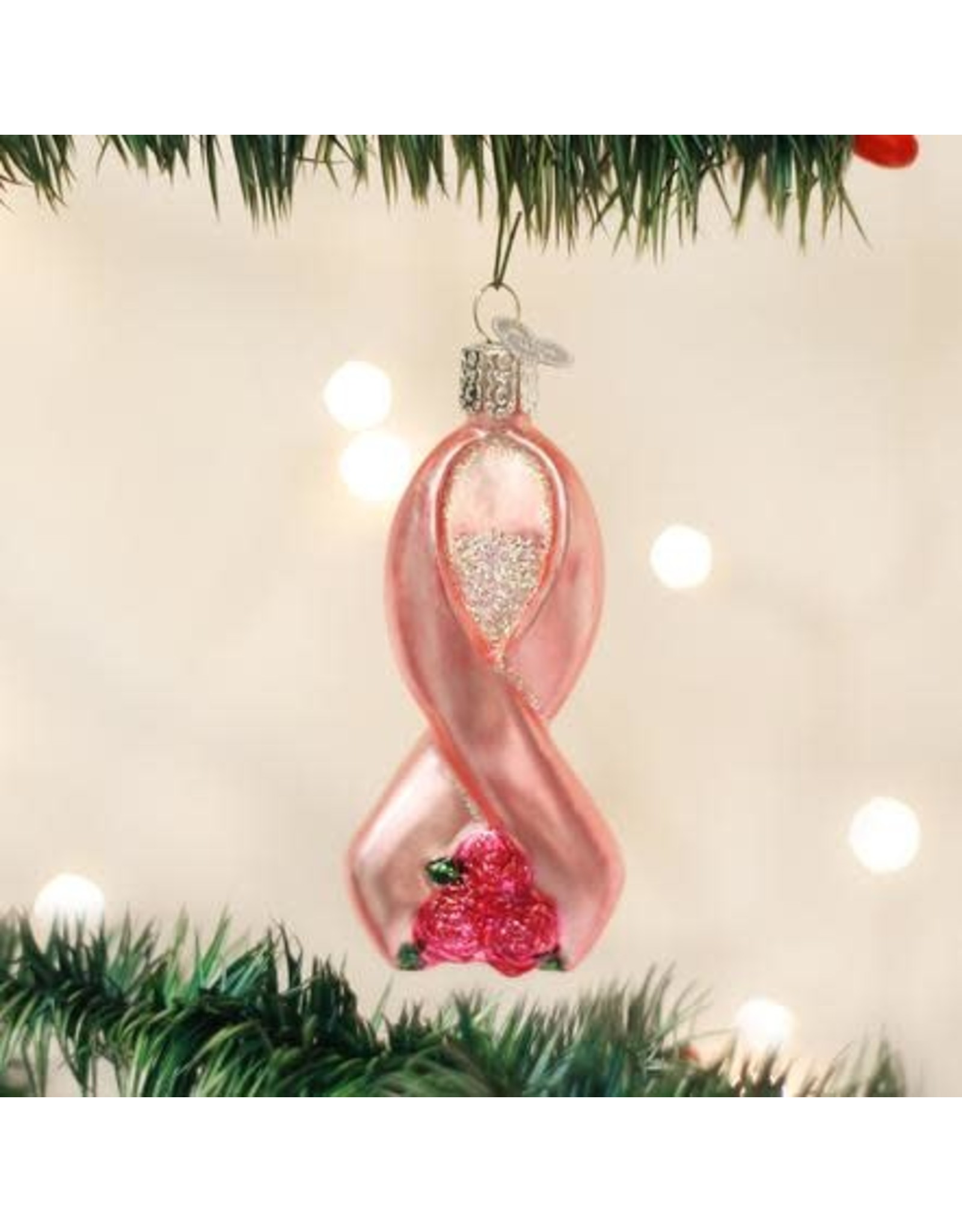 OLD WORLD CHRISTMAS PINK RIBBON WITH ROSES