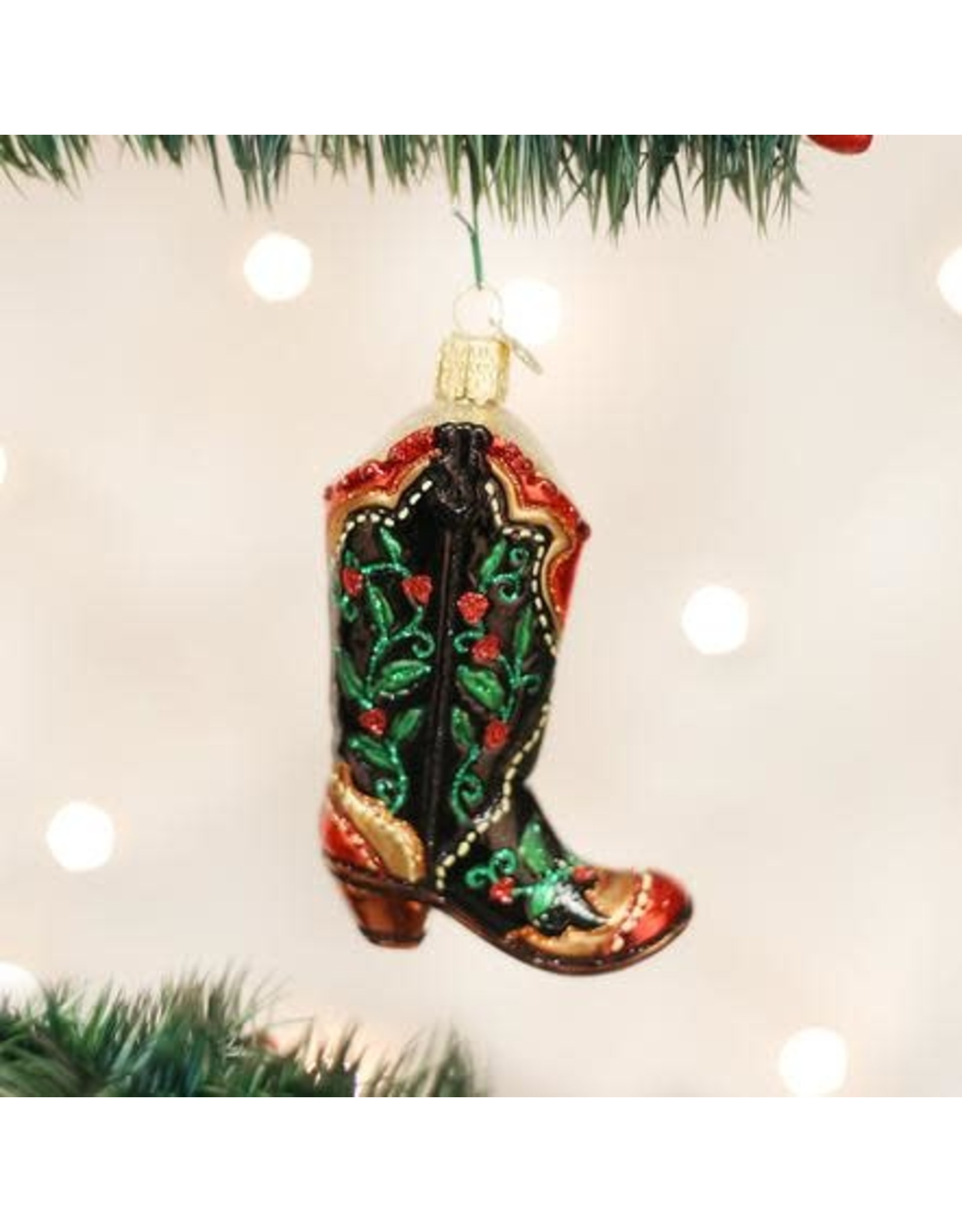 OLD WORLD CHRISTMAS HOLLY BERRY COWBOY BOOT