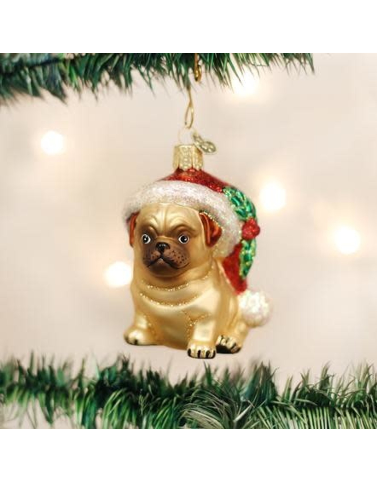 OLD WORLD CHRISTMAS 12430   HOLLY HAT PUG
