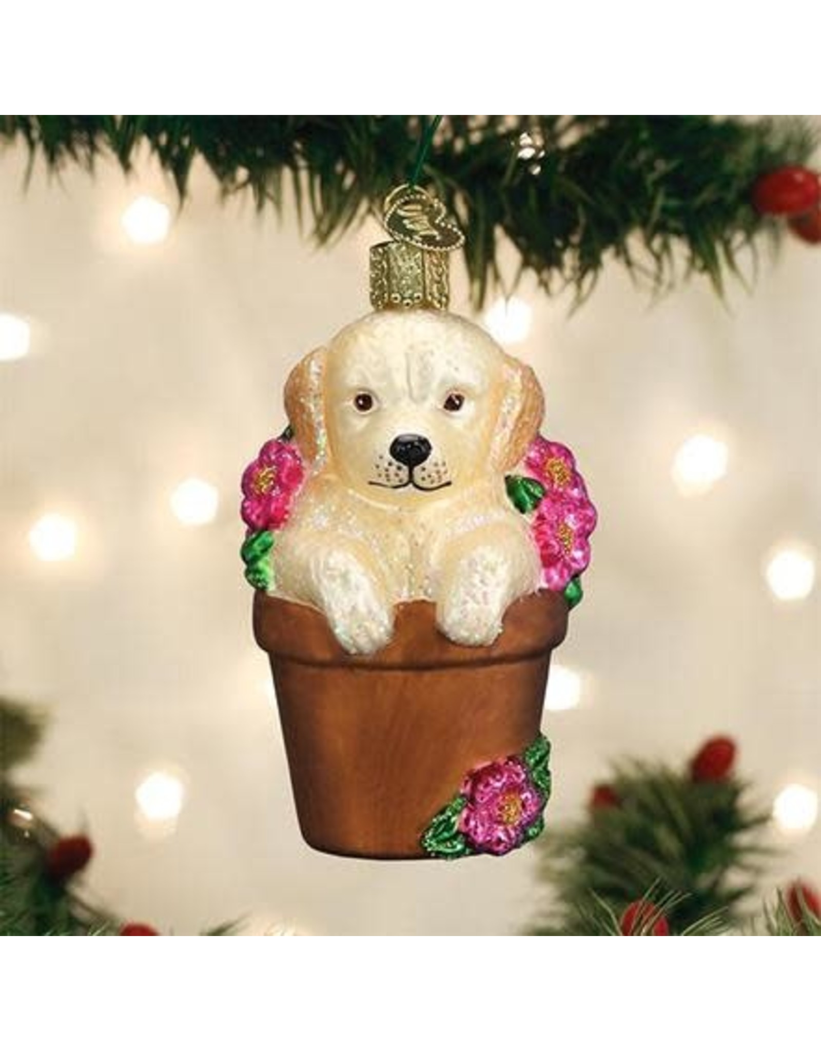 OLD WORLD CHRISTMAS 12559   PUPPY IN FLOWER POT