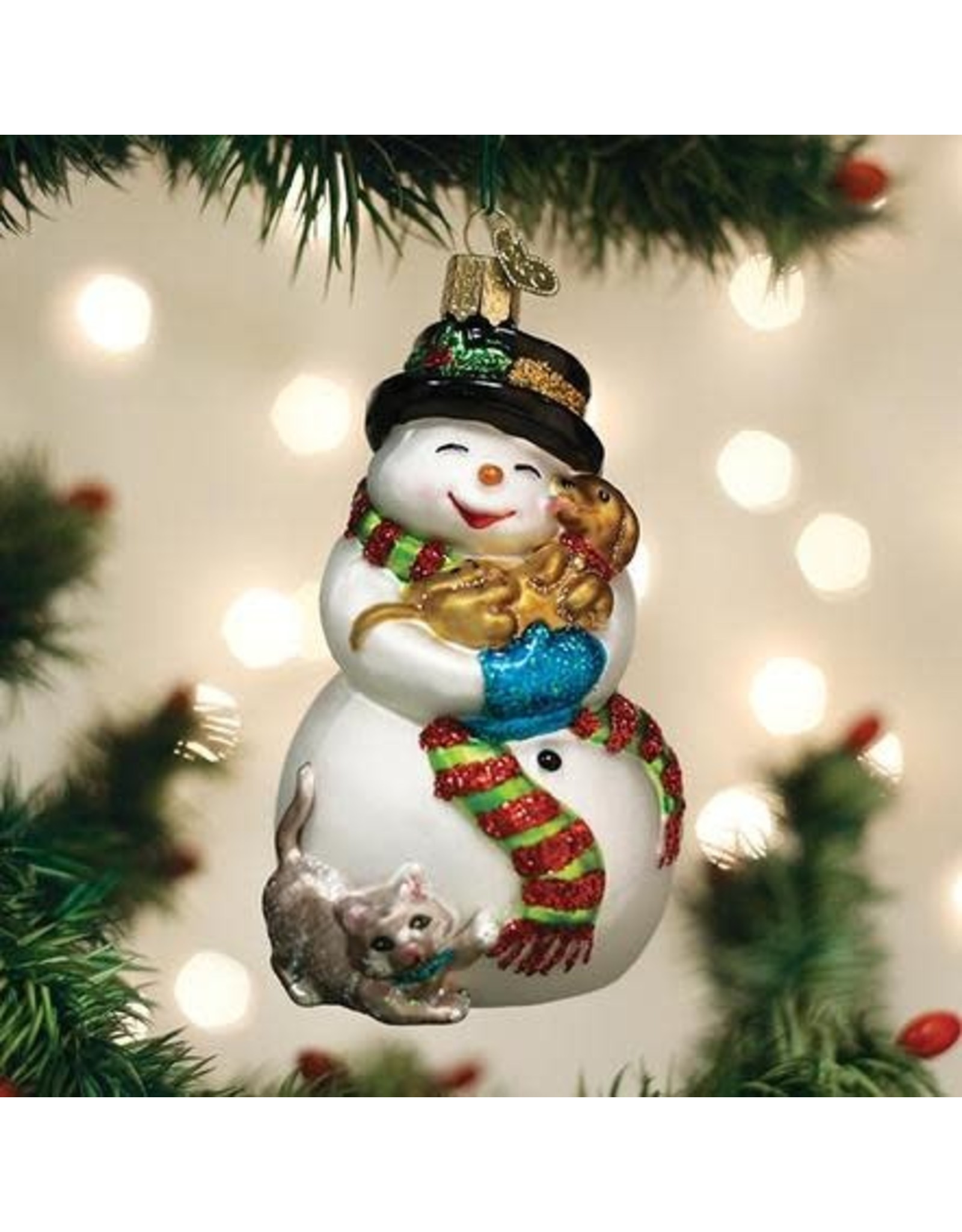 OLD WORLD CHRISTMAS 24202   SNOWMAN W/PLAYFUL PETS