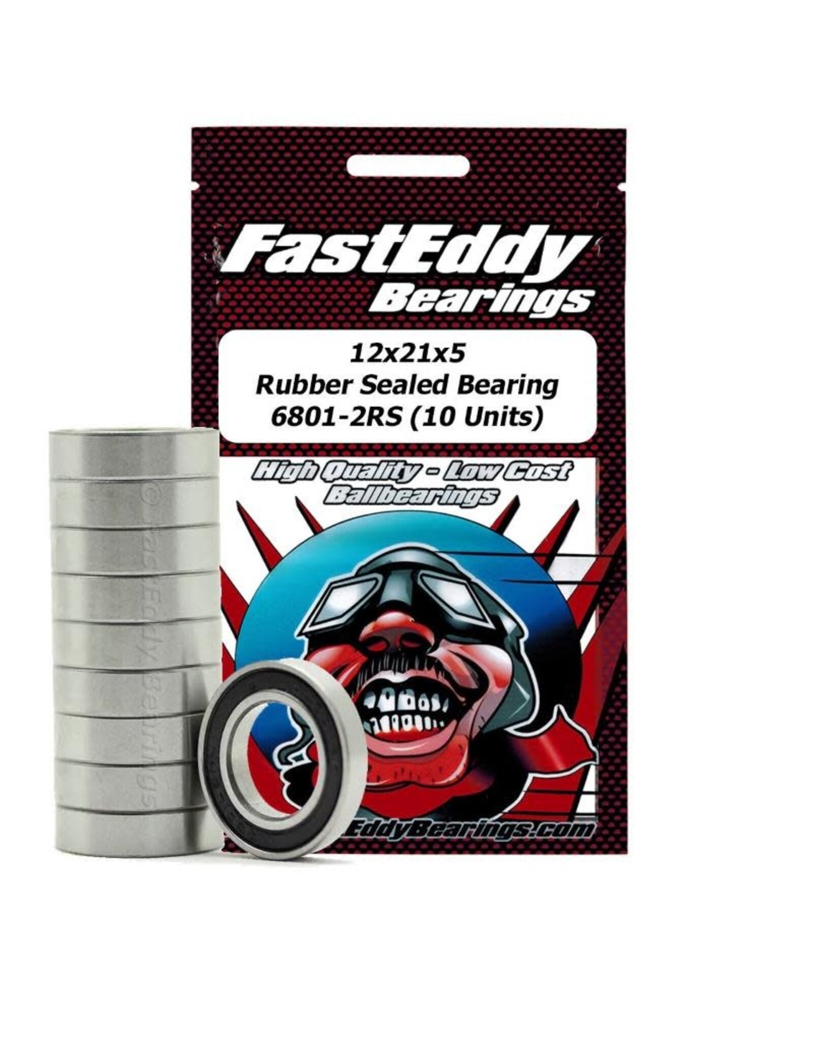 FastEddy Bearings 12x21x5 Rubber Sealed Bearing 6801-2RS