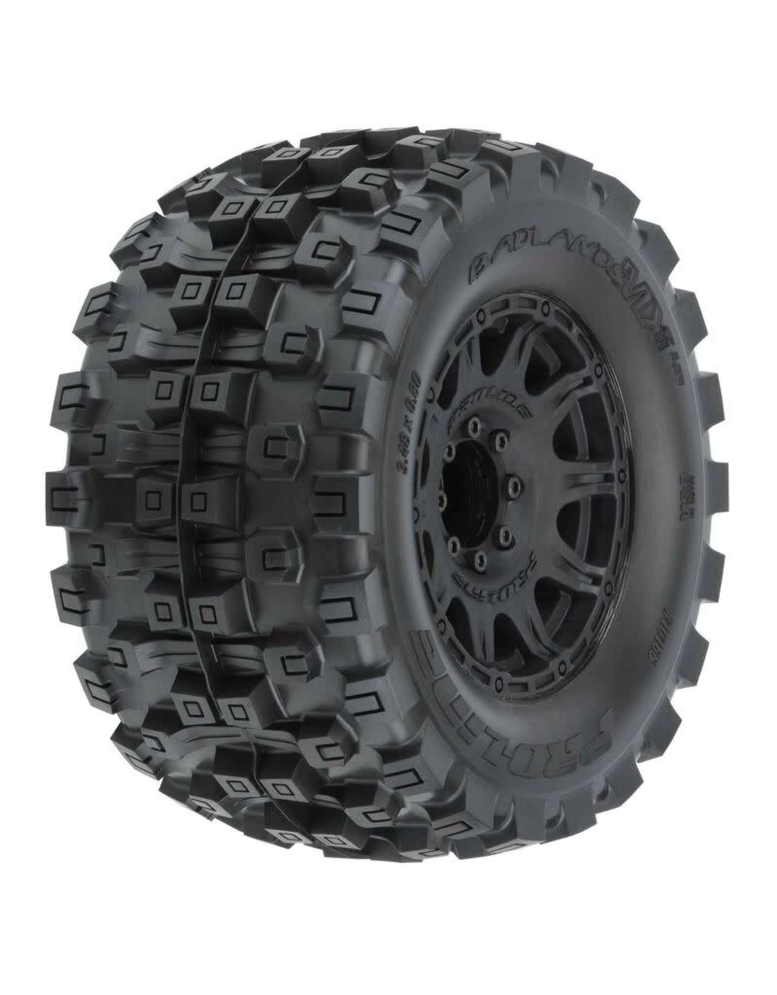 Pro-Line Badlands MX38 HP 3.8" BELTED Tires Mtd on Raid Black 8x32 for 17mm MT Fr/Re