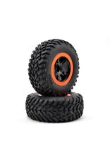 Traxxas Traxxas Tire & wheel assy, glued (SCT black, orange beadlock whe