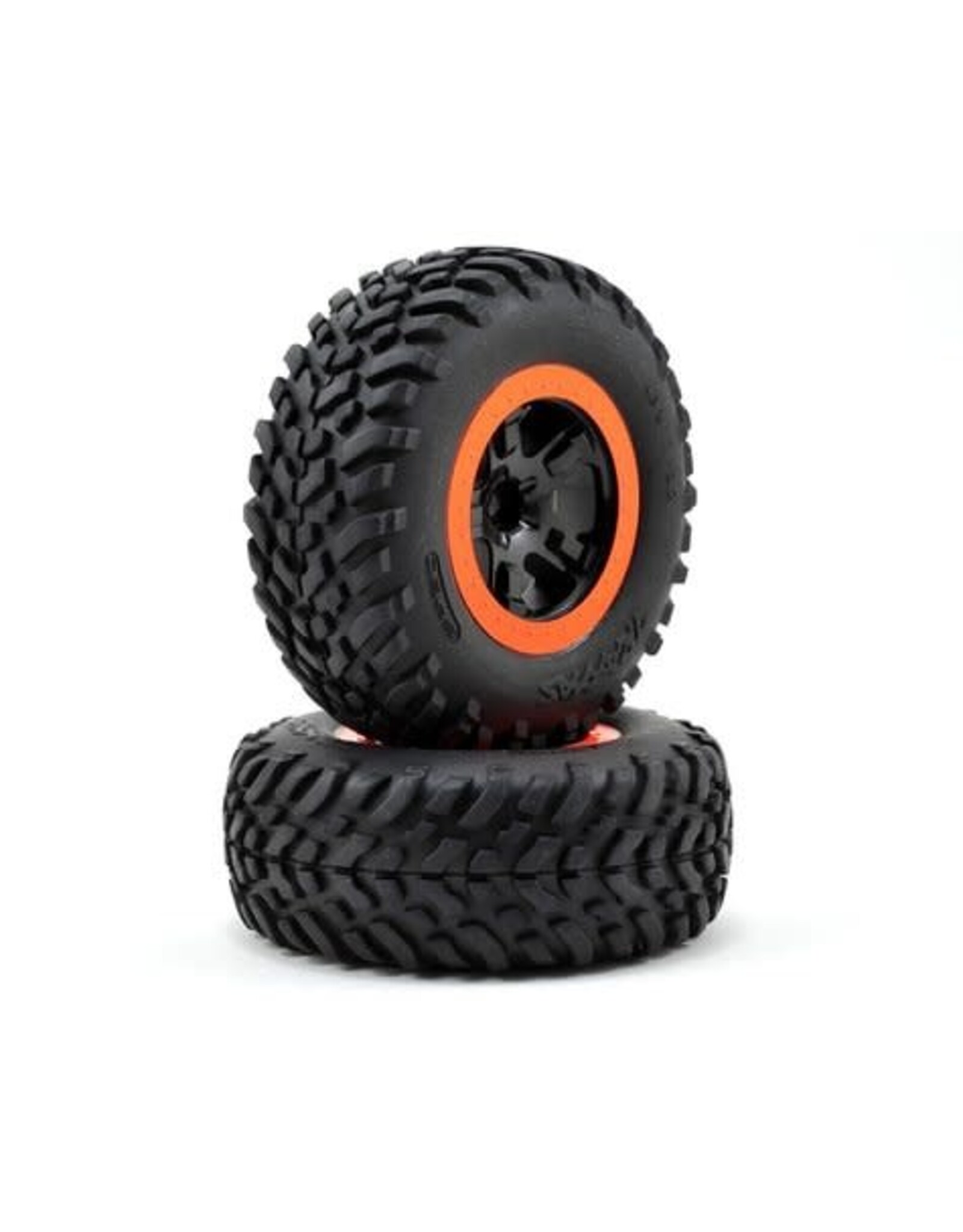 Traxxas Traxxas Tire & wheel assy, glued (SCT black, orange beadlock whe