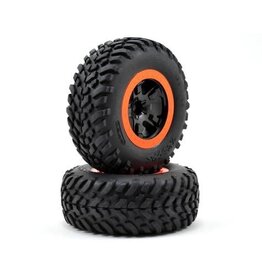 Traxxas Traxxas Tire & wheel assy, glued (SCT black, orange beadlock whe